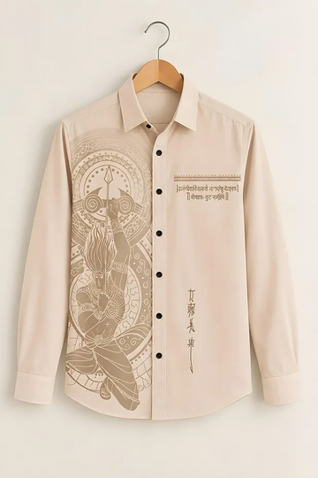 Men's Mahadev Art Cream Shirt
