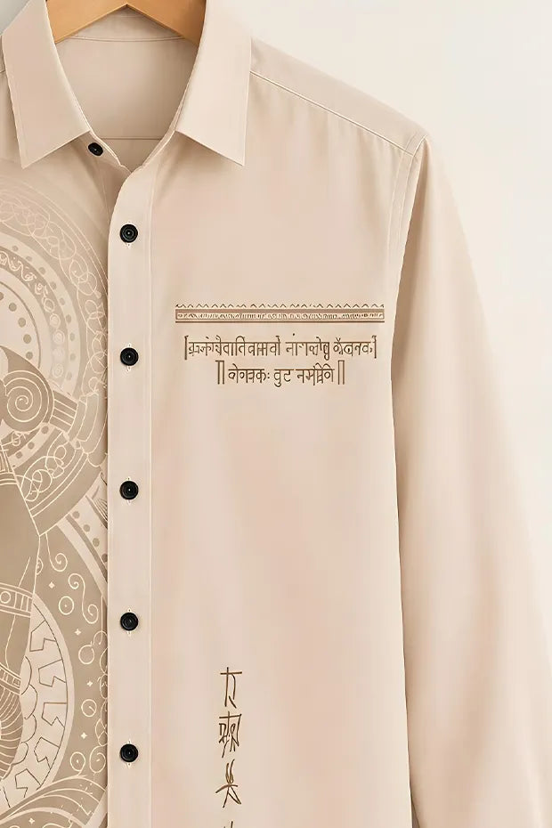 Men's Mahadev Art Cream Shirt